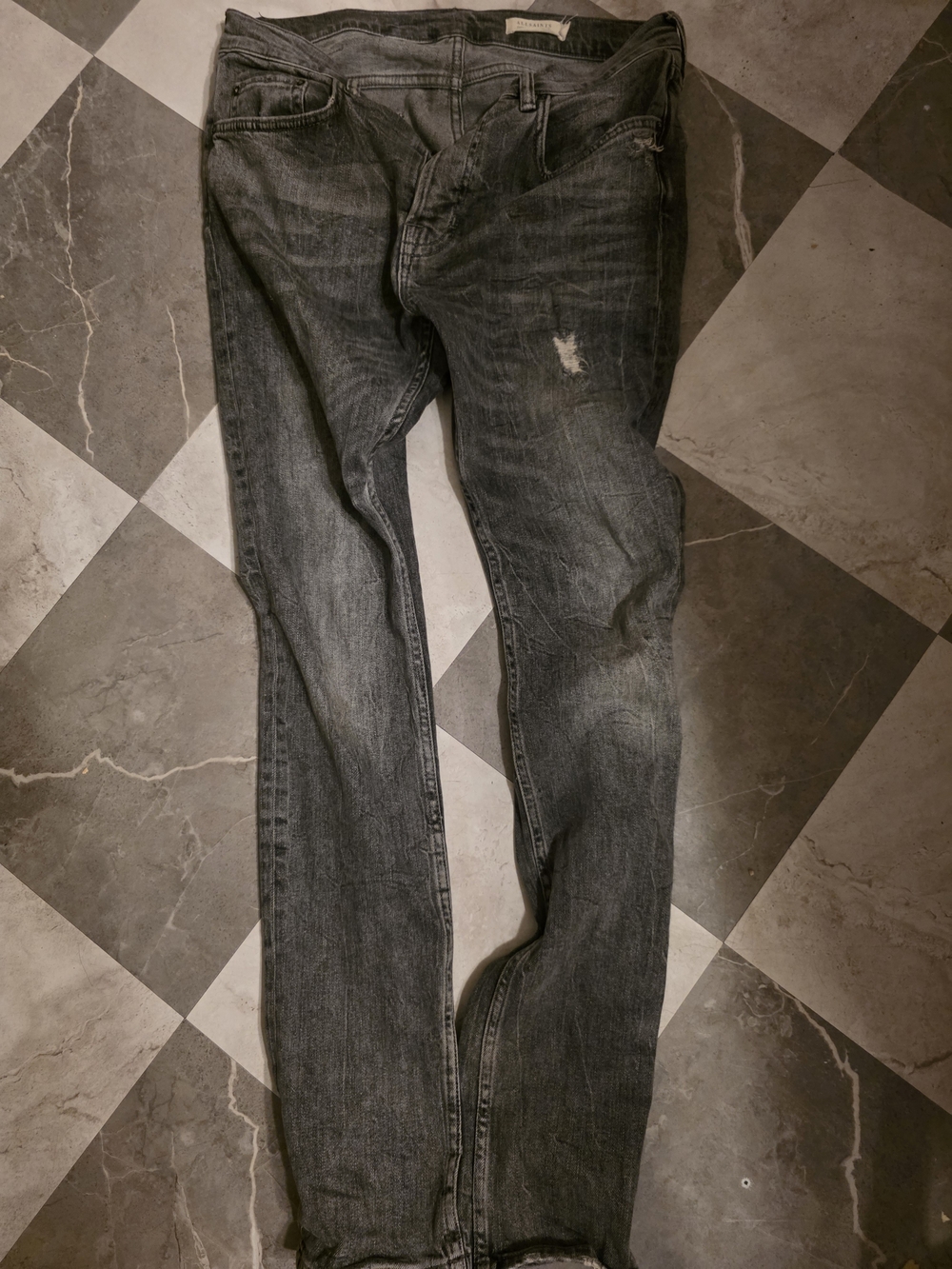 AllSaints Cigarette Gray Skinny Jeans W32 Distressed Button Fly